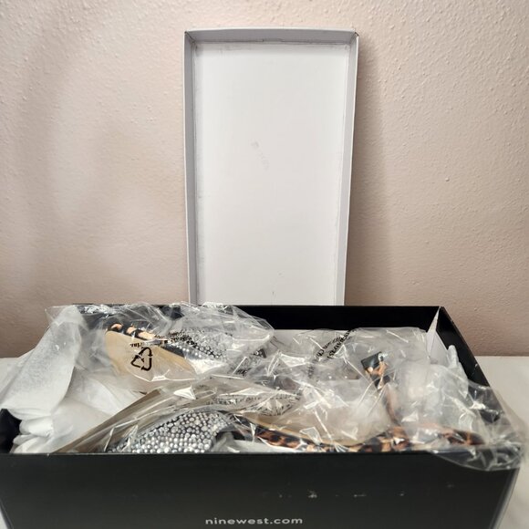 Nine West Bling Jeweled Leopard Print Slip-On Square Toe Heels Size 9 - Picture 4 of 7